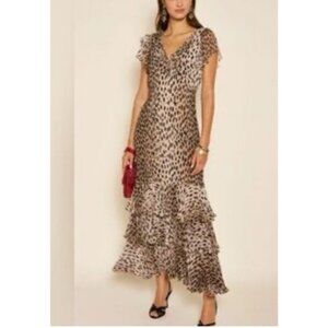 WAYF Leopard Print Midi Dress XS Extra Small Brown Black Flowy NEW